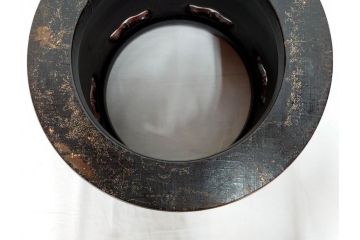 明治期　時代物　上手物　彫刻　鎌倉彫り　菊文　細やかな彫りと透かしのデザインが目を引く火鉢(漆器、木製、丸火鉢、手あぶり)(R-078825)