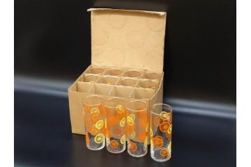 昭和レトロ　レモン　オレンジ　ノスタルジックな雰囲気がおしゃれなグラス12点セット(タンブラー、コップ、ガラス、硝子、二色、果物、箱付き、金彩)(R-078826)