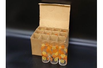 昭和レトロ　レモン　オレンジ　食卓に彩を与えるグラス11点セット(タンブラー、コップ、ガラス、硝子、二色、果物、箱付き、金彩)(R-078827)
