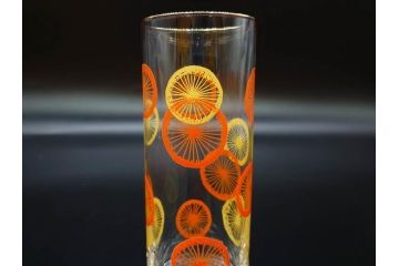 昭和レトロ　レモン　オレンジ　食卓に彩を与えるグラス11点セット(タンブラー、コップ、ガラス、硝子、二色、果物、箱付き、金彩)(R-078827)