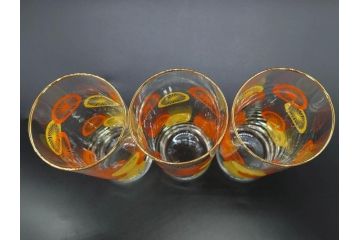 昭和レトロ　レモン　オレンジ　食卓に彩を与えるグラス11点セット(タンブラー、コップ、ガラス、硝子、二色、果物、箱付き、金彩)(R-078827)