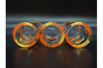 昭和レトロ　レモン　オレンジ　食卓に彩を与えるグラス11点セット(タンブラー、コップ、ガラス、硝子、二色、果物、箱付き、金彩)(R-078827)
