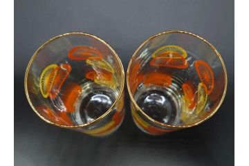 昭和レトロ　レモン　オレンジ　食卓に彩を与えるグラス11点セット(タンブラー、コップ、ガラス、硝子、二色、果物、箱付き、金彩)(R-078827)