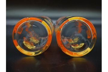 昭和レトロ　レモン　オレンジ　食卓に彩を与えるグラス11点セット(タンブラー、コップ、ガラス、硝子、二色、果物、箱付き、金彩)(R-078827)