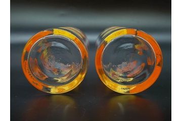 昭和レトロ　レモン　オレンジ　食卓に彩を与えるグラス11点セット(タンブラー、コップ、ガラス、硝子、二色、果物、箱付き、金彩)(R-078827)