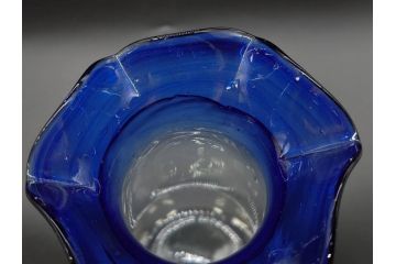 戦前　大正〜昭和初期　昭和レトロ　青フリル　縁のフリルデザインが可愛らしいガラス花瓶2個セット(一輪挿し、花入、花器、硝子)(R-078828)