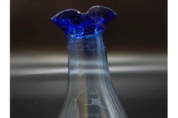 戦前　大正〜昭和初期　昭和レトロ　青フリル　縁のフリルデザインが可愛らしいガラス花瓶2個セット(一輪挿し、花入、花器、硝子)(R-078828)