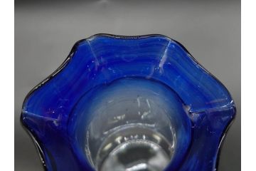 戦前　大正〜昭和初期　昭和レトロ　青フリル　深い瑠璃色が印象的な花瓶2個セット(一輪挿し、花入、花器、硝子)(R-078829)