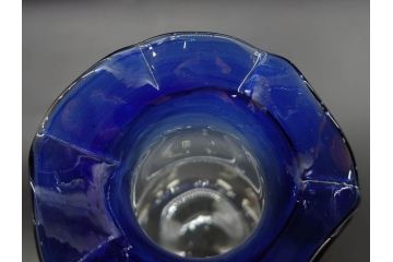 戦前　大正〜昭和初期　昭和レトロ　青フリル　深い瑠璃色が印象的な花瓶2個セット(一輪挿し、花入、花器、硝子)(R-078829)