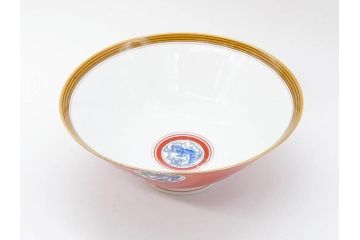 大正〜昭和初期　名古屋製陶所　オールド名陶(メイトー)　約21cm　6.8寸　鮮やかな朱色が目を引く菓子鉢(皿、深鉢、どんぶり、大鉢、和皿、中皿、菓子器、魚、鳳凰、鳥、鶏、獅子唐草、和食器、六寸八分、裏印)(R-078831)