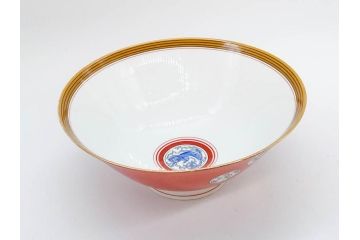 大正〜昭和初期　名古屋製陶所　オールド名陶(メイトー)　約21cm　6.8寸　鮮やかな朱色が目を引く菓子鉢(皿、深鉢、どんぶり、大鉢、和皿、中皿、菓子器、魚、鳳凰、鳥、鶏、獅子唐草、和食器、六寸八分、裏印)(R-078831)