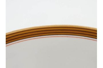 大正〜昭和初期　名古屋製陶所　オールド名陶(メイトー)　約21cm　6.8寸　鮮やかな朱色が目を引く菓子鉢(皿、深鉢、どんぶり、大鉢、和皿、中皿、菓子器、魚、鳳凰、鳥、鶏、獅子唐草、和食器、六寸八分、裏印)(R-078831)