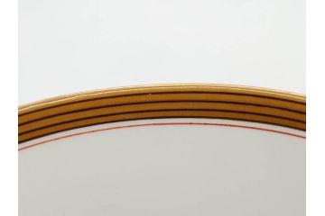 大正〜昭和初期　名古屋製陶所　オールド名陶(メイトー)　約21cm　6.8寸　鮮やかな朱色が目を引く菓子鉢(皿、深鉢、どんぶり、大鉢、和皿、中皿、菓子器、魚、鳳凰、鳥、鶏、獅子唐草、和食器、六寸八分、裏印)(R-078831)