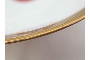 大正〜昭和初期　名古屋製陶所　オールド名陶(メイトー)　約21cm　6.8寸　鮮やかな朱色が目を引く菓子鉢(皿、深鉢、どんぶり、大鉢、和皿、中皿、菓子器、魚、鳳凰、鳥、鶏、獅子唐草、和食器、六寸八分、裏印)(R-078831)