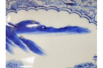 江戸期　大明成化年製　古伊万里　上手物　染付　花唐草　鍋島　約16cm　5.2寸　丁寧に線描で描かれた楼閣山水図が美しい変形皿5枚セット(なます皿、和食器、和皿、角皿、五寸二分)(R-078834)