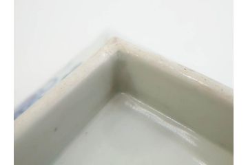 江戸期　大明成化年製　古伊万里　上手物　染付　花唐草　鍋島　約16cm　5.2寸　丁寧に線描で描かれた楼閣山水図が美しい変形皿5枚セット(なます皿、和食器、和皿、角皿、五寸二分)(R-078834)
