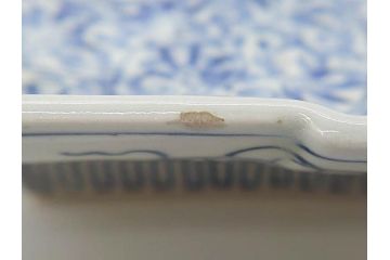 江戸期　大明成化年製　古伊万里　上手物　染付　花唐草　鍋島　約16cm　5.2寸　丁寧に線描で描かれた楼閣山水図が美しい変形皿5枚セット(なます皿、和食器、和皿、角皿、五寸二分)(R-078834)