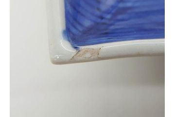 江戸期　大明成化年製　古伊万里　上手物　染付　花唐草　鍋島　約16cm　5.2寸　丁寧に線描で描かれた楼閣山水図が美しい変形皿5枚セット(なます皿、和食器、和皿、角皿、五寸二分)(R-078834)