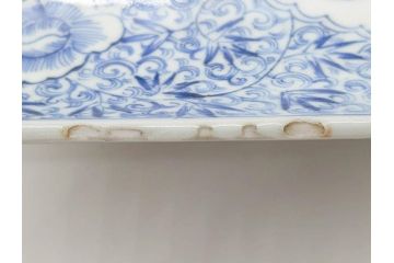 江戸期　大明成化年製　古伊万里　上手物　染付　花唐草　鍋島　約16cm　5.2寸　丁寧に線描で描かれた楼閣山水図が美しい変形皿5枚セット(なます皿、和食器、和皿、角皿、五寸二分)(R-078834)