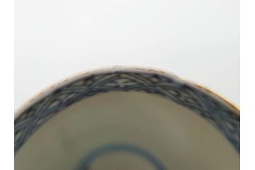 江戸期　古伊万里　金彩　松竹梅　染付　縁周りに施された石垣文が印象的なお猪口5客セット(蕎麦猪口、酒器、おちょこ、御猪口、湯呑み、湯のみ、お猪口、和食器)(R-078837)