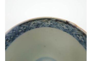 江戸期　古伊万里　金彩　松竹梅　染付　縁周りに施された石垣文が印象的なお猪口5客セット(蕎麦猪口、酒器、おちょこ、御猪口、湯呑み、湯のみ、お猪口、和食器)(R-078837)