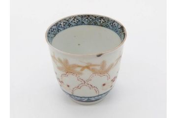 江戸期　古伊万里　金彩　松竹梅　染付　縁周りに施された石垣文が印象的なお猪口5客セット(蕎麦猪口、酒器、おちょこ、御猪口、湯呑み、湯のみ、お猪口、和食器)(R-078837)