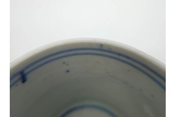 明治期　染付　矢羽根文　幾何学模様　岩波文　素朴なデザインが魅力のお猪口5客セット(蕎麦猪口、酒器、おちょこ、御猪口、湯呑み、湯のみ、和食器)(R-078838)