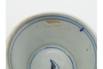 明治期　染付　矢羽根文　幾何学模様　岩波文　素朴なデザインが魅力のお猪口5客セット(蕎麦猪口、酒器、おちょこ、御猪口、湯呑み、湯のみ、和食器)(R-078838)
