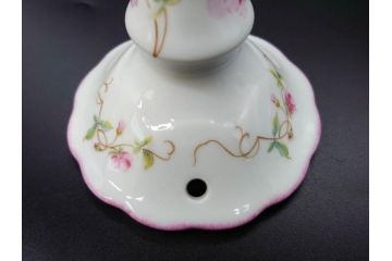 ビンテージ　フランス　LIMOGES(リモージュ)　GIRAUD(ジロー)　花柄がエレガントなプレート4枚&キャンドルスタンドセット(ヴィンテージ、フラワー、燭台、ろうそく立て、火立て、キャンドルスティック、蝋燭立て、皿、中皿、磁器、洋食器)(R-078839)