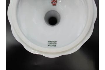 ビンテージ　フランス　LIMOGES(リモージュ)　GIRAUD(ジロー)　花柄がエレガントなプレート4枚&キャンドルスタンドセット(ヴィンテージ、フラワー、燭台、ろうそく立て、火立て、キャンドルスティック、蝋燭立て、皿、中皿、磁器、洋食器)(R-078839)