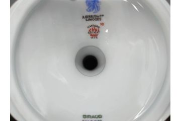 ビンテージ　フランス　LIMOGES(リモージュ)　GIRAUD(ジロー)　花柄がエレガントなプレート4枚&キャンドルスタンドセット(ヴィンテージ、フラワー、燭台、ろうそく立て、火立て、キャンドルスティック、蝋燭立て、皿、中皿、磁器、洋食器)(R-078839)