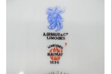 ビンテージ　フランス　LIMOGES(リモージュ)　GIRAUD(ジロー)　花柄がエレガントなプレート4枚&キャンドルスタンドセット(ヴィンテージ、フラワー、燭台、ろうそく立て、火立て、キャンドルスティック、蝋燭立て、皿、中皿、磁器、洋食器)(R-078839)