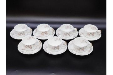 ビンテージ　フランス　LIMOGES(リモージュ)　HAVILAND(アビランド)　淡い花柄が上品なカップ&ソーサー7客セット(ヴィンテージ、金彩、フラワー、C&S、磁器、洋食器)(R-078840)