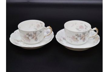 ビンテージ　フランス　LIMOGES(リモージュ)　HAVILAND(アビランド)　淡い花柄が上品なカップ&ソーサー7客セット(ヴィンテージ、金彩、フラワー、C&S、磁器、洋食器)(R-078840)