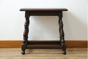 和製ビンテージ　松本民芸家具　#25型スツール・テーブル　クラシカルなデザインがお洒落なサイドテーブル(コーヒーテーブル、カフェテーブル、花台、飾り台、椅子、イス、ヴィンテージ)(R-078843)