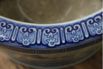 アンティーク雑貨　昭和初期　山水・風景の図　和の風情を感じる瀬戸火鉢(鉢カバー、傘立て)(R-078844)
