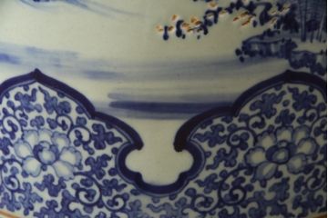 アンティーク雑貨　昭和初期　山水・風景の図　和の風情を感じる瀬戸火鉢(鉢カバー、傘立て)(R-078844)