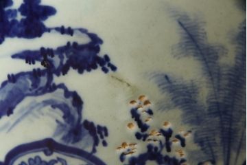アンティーク雑貨　昭和初期　山水・風景の図　和の風情を感じる瀬戸火鉢(鉢カバー、傘立て)(R-078844)