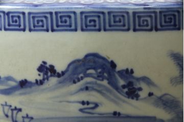 アンティーク雑貨　昭和初期　山水・風景の図　和の風情を感じる瀬戸火鉢(鉢カバー、傘立て)(R-078844)