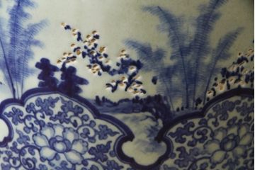 アンティーク雑貨　昭和初期　山水・風景の図　和の風情を感じる瀬戸火鉢(鉢カバー、傘立て)(R-078844)