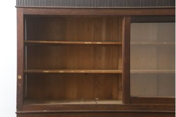 和製アンティーク　大正ロマン　凛とした佇まいが魅力的な二段重ね収納棚(ガラス戸棚、キャビネット、食器棚、カップボード)(R-078845)