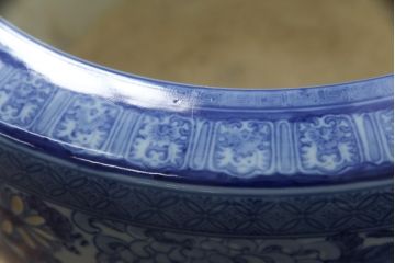 和製アンティーク　明治〜大正期　大型!!　菊の図　繊細な図柄が美しい瀬戸火鉢(鉢カバー、傘立て)(R-078848)