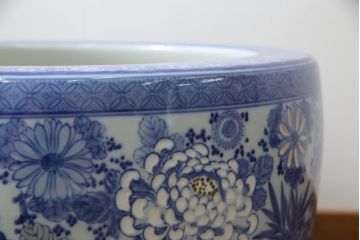 和製アンティーク　明治〜大正期　大型!!　菊の図　繊細な図柄が美しい瀬戸火鉢(鉢カバー、傘立て)(R-078848)