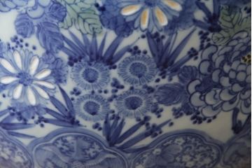 和製アンティーク　明治〜大正期　大型!!　菊の図　繊細な図柄が美しい瀬戸火鉢(鉢カバー、傘立て)(R-078848)