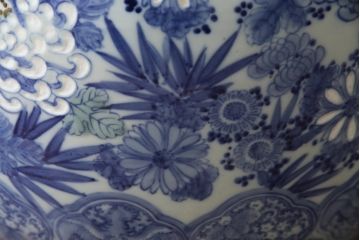 和製アンティーク　明治〜大正期　大型!!　菊の図　繊細な図柄が美しい瀬戸火鉢(鉢カバー、傘立て)(R-078848)