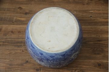 和製アンティーク　明治〜大正期　大型!!　菊の図　繊細な図柄が美しい瀬戸火鉢(鉢カバー、傘立て)(R-078848)