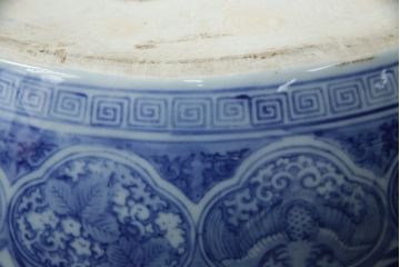 和製アンティーク　明治〜大正期　大型!!　菊の図　繊細な図柄が美しい瀬戸火鉢(鉢カバー、傘立て)(R-078848)