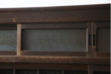 和製アンティーク　前面欅(ケヤキ)材　赤松材　変わりデザインの北陸水屋箪笥サイドボード(収納棚、戸棚、食器棚、サイドキャビネット)(R-078851)