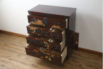中古　美品!!　木地呂塗りに漆絵が美しい特注品の岩谷堂箪笥(小箪笥、収納箪笥、整理箪笥、和箪笥)(定価約150万円)(R-078854)
