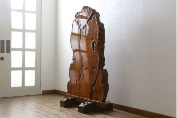 和製ビンテージ　美品　上手物!!　楓玉杢材　重厚な一枚板の衝立て(パーテーション、衝い立て、つい立て、間仕切り、ディスプレイ、ヴィンテージ)(R-078858)